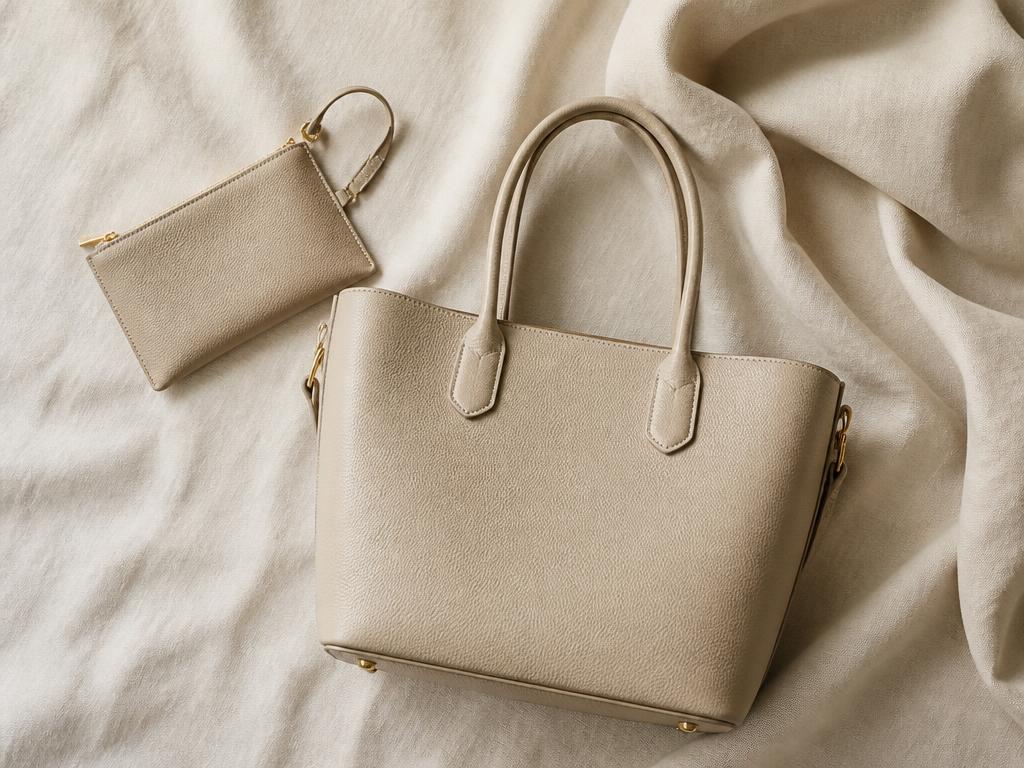 Customer photo: matching leather pouch beside its tote
