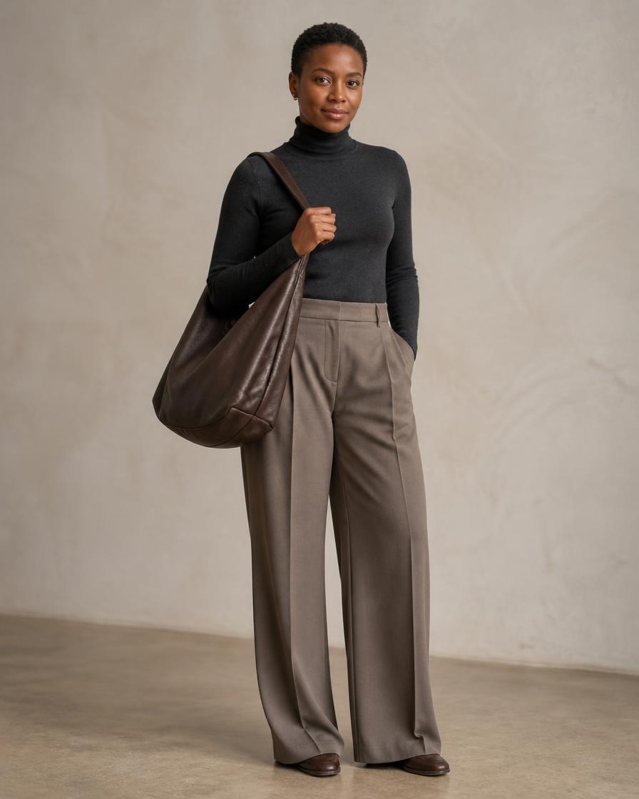 Model carrying The Celestial Sigh, slouchy hobo, four colours