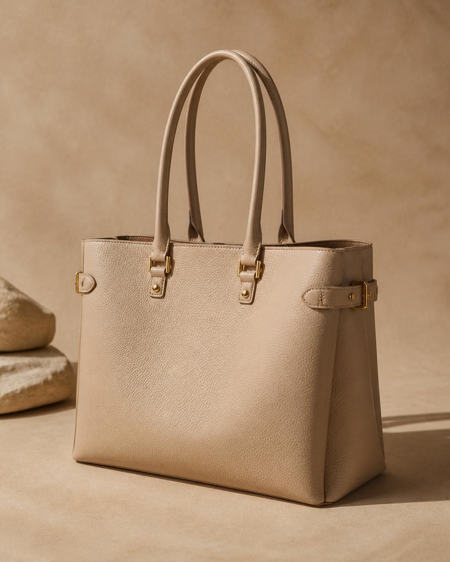 The Aura Tote — structured tote, four colours in genuine leather