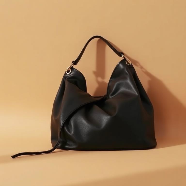 Slouchy hobos in genuine leather on a warm neutral backdrop