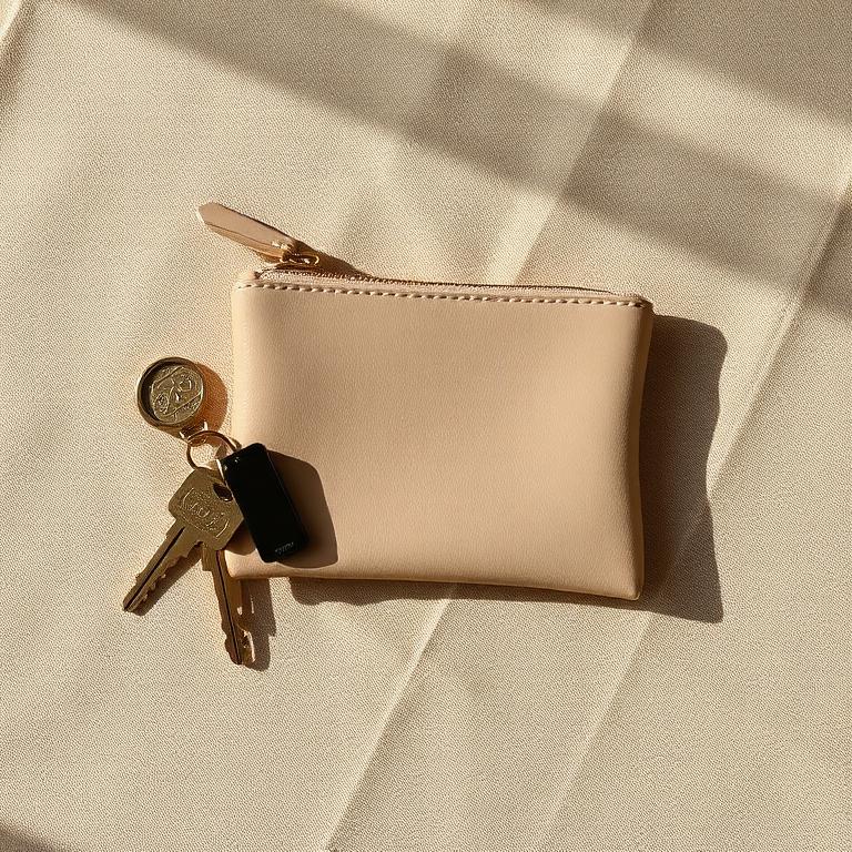 Small pouches in genuine leather on a warm neutral backdrop