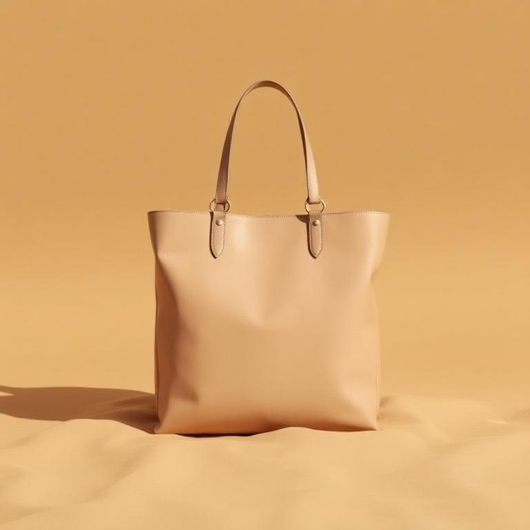 Structured totes in genuine leather on a warm neutral backdrop